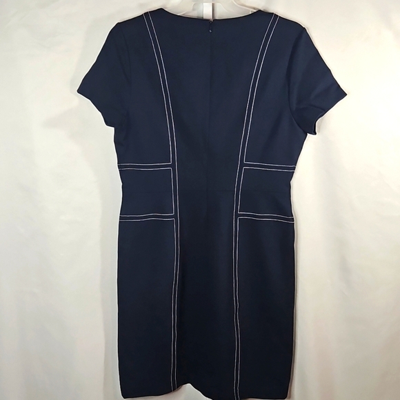 Brooks Brothers Navy Blue Sheath Dress V-Neck Short Sleeve Size Large - Picture 6 of 6